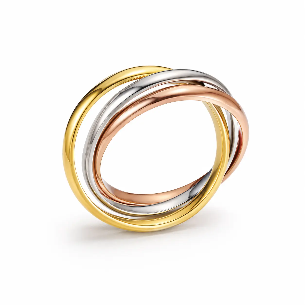 Unisex 3-Tone Interlocking Trio Ring - Interlocking Rings with 3-Tone Bands, Fashion Costume Jewelry Accessory, Sizes 6-9, Three-Tone Bands