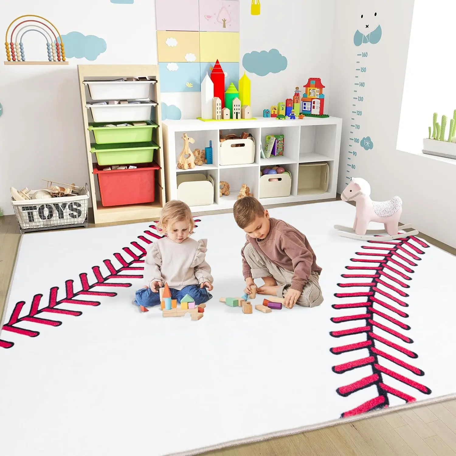BOLACROM Baseball Area Rug - Non-Slip Soft Fluffy Play Rug, Machine Washable Kids' Bedroom Carpet, Baseball Lovers' Home Decor for Living Room, Non Slip Rug
