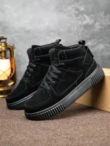 Men's All- Matte High Top Work Shoes, Walking Shoes, Flat Sole Height-Increasing Casual Sneakers, Four Seasons Warm Anti-Slip, Commute/street/campus/dating/outdoor Sports, Trainer