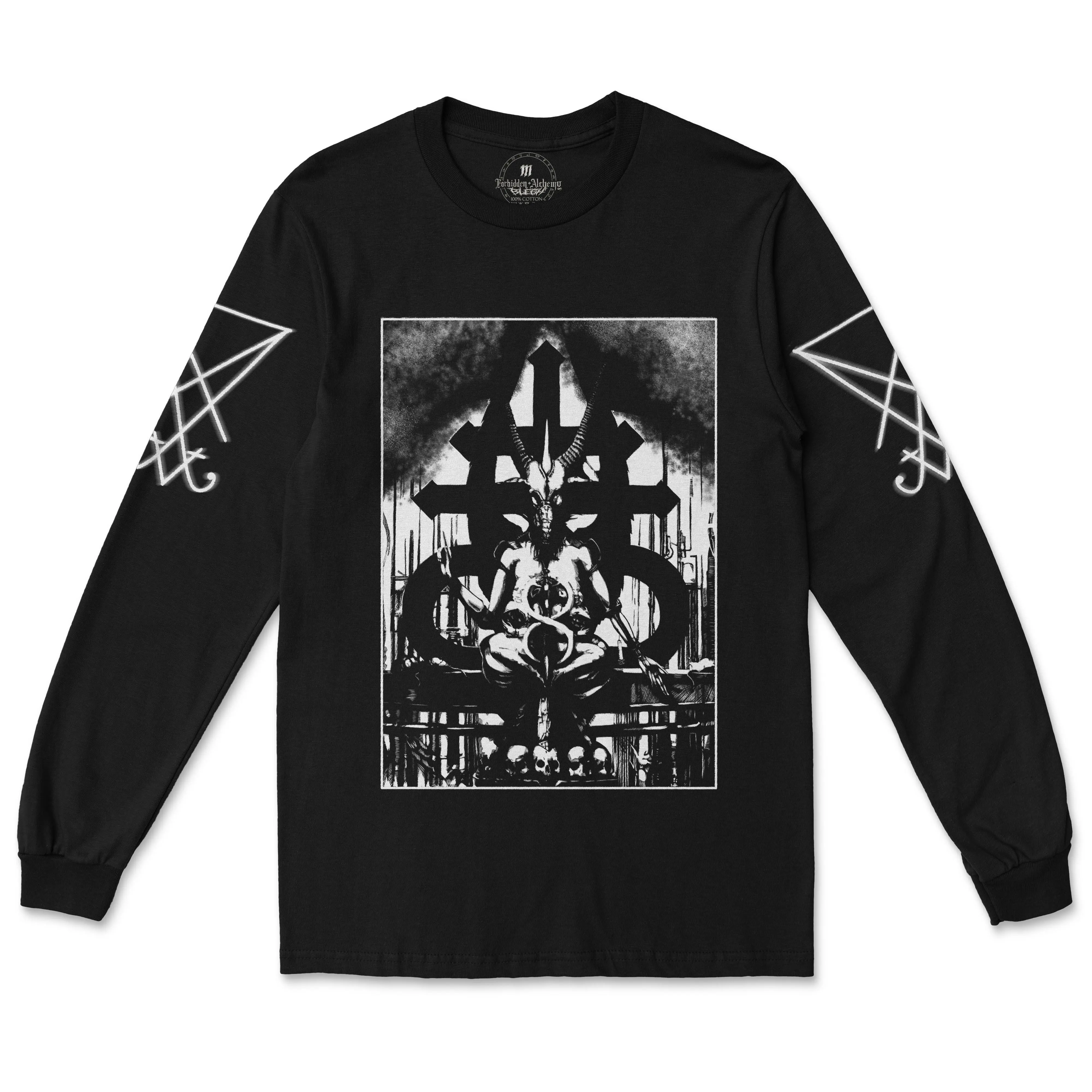 Forbidden Alchemy | Baphomet Long Sleeve | 100% Pure Cotton | Dark, Detailed, Durable Graphic Menswear Soft Top