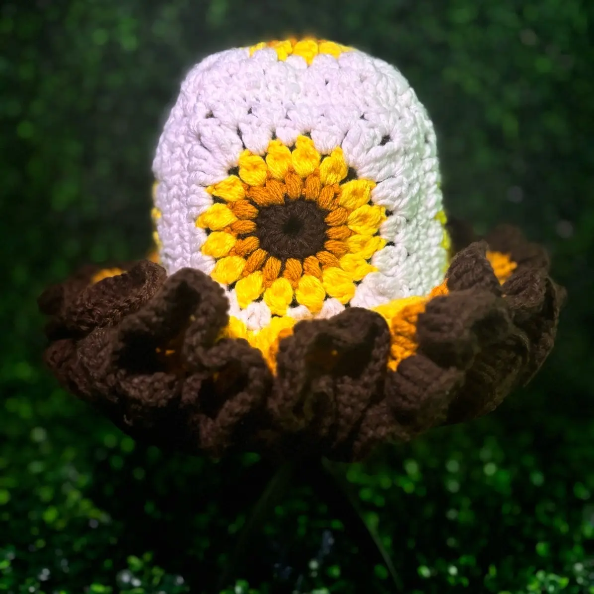 Three layer ruffles sunflower crotchet bucket hat