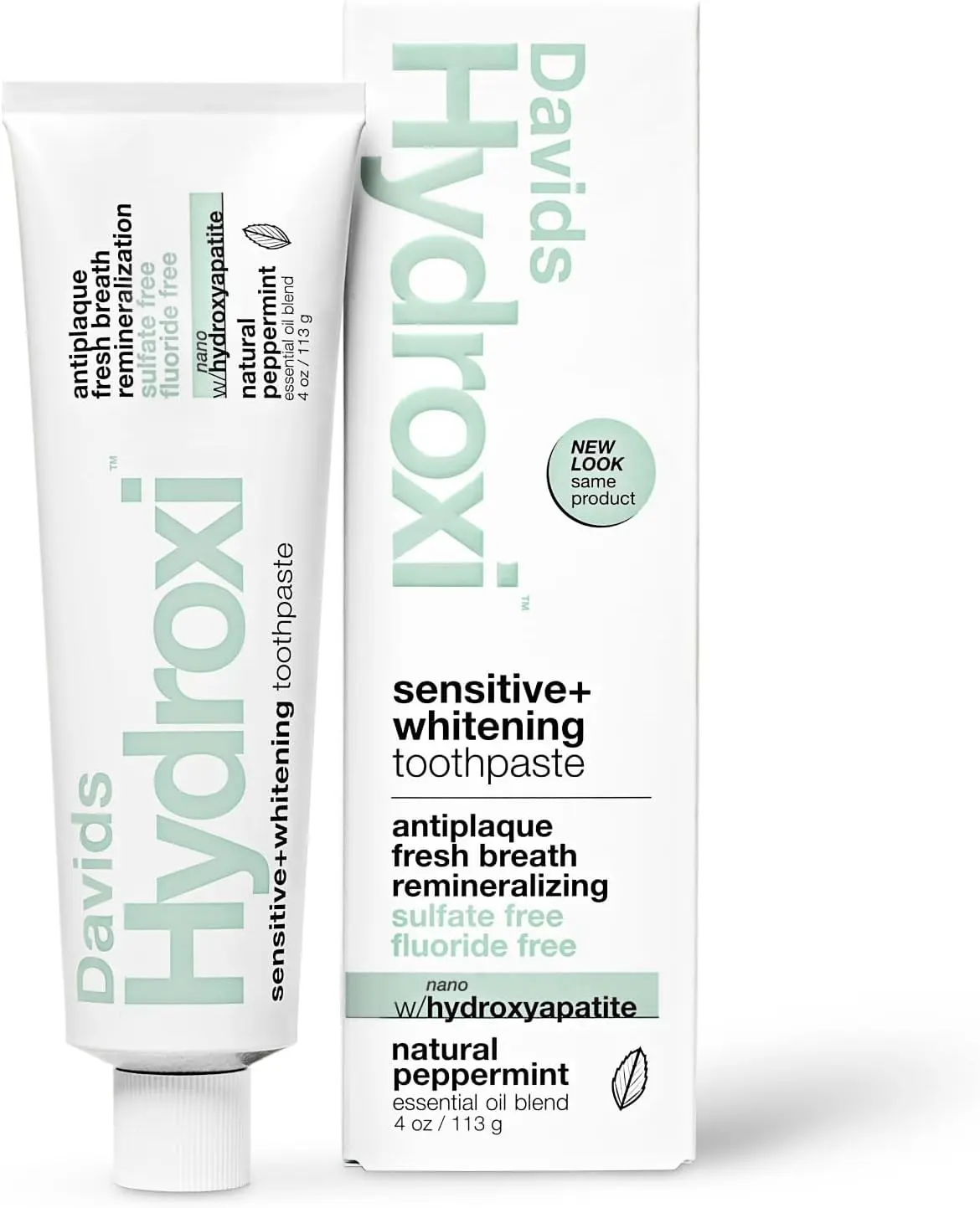 Davids Hydroxi Fluoride Free Nano Hydroxyapatite Toothpaste for Remineralizing, Sensitive Support, Whitening, Antiplaque, SLS Free, Natural Peppermint, 4oz, Made in USA