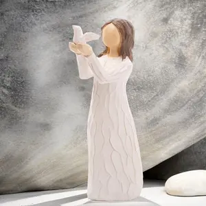 Hand Painted Peace Dove Girl Statue, 1 Count Living Room Tabletop Decoration, Resin Statue Desk Decoration Ornament for Home & Office, Cute Collectible Figurines, Western Figurine