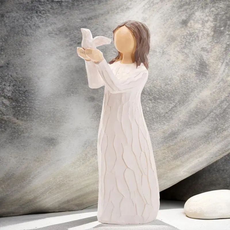 Hand Painted Peace Dove Girl Statue, 1 Count Living Room Tabletop Decoration, Resin Statue Desk Decoration Ornament for Home & Office, Cute Collectible Figurines, Western Figurine, Resin Sculptures, Resin Figure