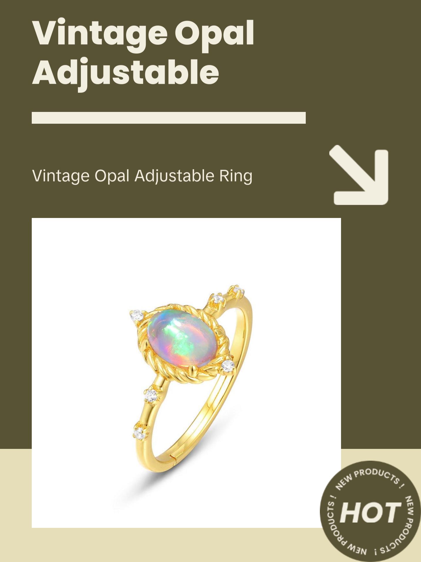 Opal Oval Cut Vintage Style Adjustable Ring