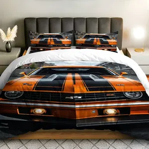 3PCS Duvet Cover Set, 1 Duvet+2 Pillowcases(Without filler), Vintage Muscle Car Racing Passion Style theme, None bedding set, Automotive Enthusiast Bedroom Suitable for decoration Master Bedroom Teen Room Dormitory Studio Apartment.