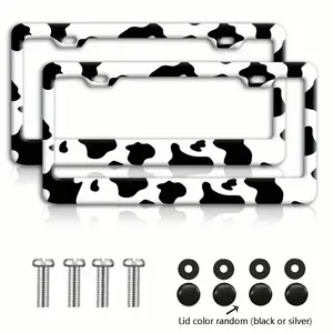 Cow Pattern Car License Plate Holder, Anti-rust & Easy-to-install Car License Plate Holder, Car Accessories for Women & Men, License Plate Frame