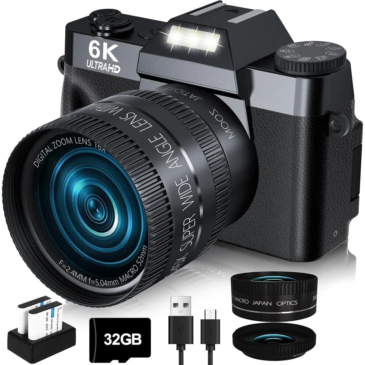 2024 Upgrade VJIANGER Digital Camera for Photography Vlogging Camera for YouTube with WiFi, 180° Flip Screen, 16X Digital Zoom, 52mm Lens, 2 Batteries, 32GB Micro SD Card(Black)
