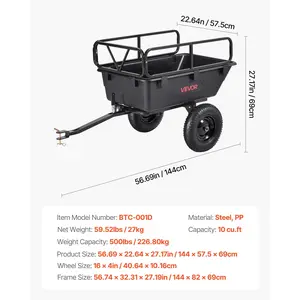 VEVOR Garden Utility Trailer, 10 Cu. Ft 500lbs, ATV UTV Hauling Trailer, Tow Behind Poly Dump Cart with 16 Tires, Hand Pull or Foot Pedal, Heavy Duty Yard Trailers for Lawn Mower Tractor Garden Waste