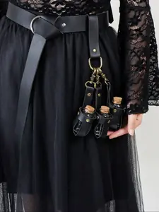 1Set Medieval Alchemy Faux Leather 3 Cork Potion Bottles, Fantasy Waist Bag Side Bag，Vikings Cosplay Accessories Belt Loop Renaissance Witch Props Magic Vial Stempunk Cosplay Costume Sets Period Detail
