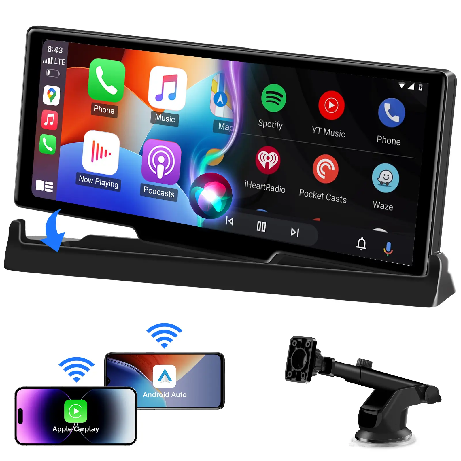 【Unique Bracket】 Apple Carplay Screen for Car 10.26 Apple car Play Screen Android Auto Screen for Car w GPS Navigation Voice Control Pantalla para Carros con Bluetooth FM AUX Mirror Link Car Video Players Carplay Touchscreen