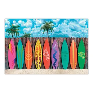 108" x 72" Surf's Up Surfboards on Fence Plastic Backdrop - 3 Pc.