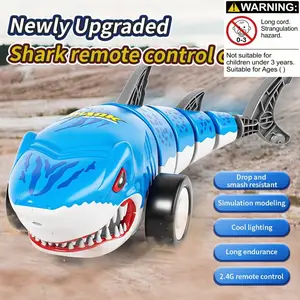 Kids Remote Control Shark Car 2.4g Lighted Toy, 360 Degree Rotating Tail, Indoor Outdoor Play, Birthday Christmas Gift