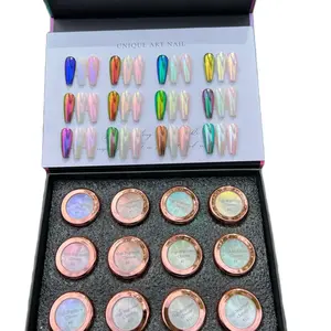 Set 12 Màu Aurora Chrome chà Nails Design bóng mịn màu trong Nail Ar