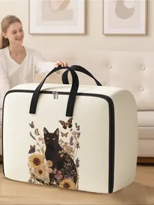 Cat Pattern Storage Box, Space-Saving Large Handheld Organizer, Durable Storage Organizer, Ideal for Moving, Travel, Camping, Dormitory, Bedroom, Quilts