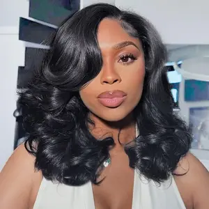 GK Loose Bob Wig Human Hair 13x4 Lace Front Wigs Human Hair Pre Plucked Body Wave 180% Density 14 Inch HD Lace Frontal Short Glueless Wigs for Women