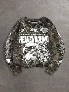 Unisex's All Over Plants Print Sweatshirt, Camouflage Streetwear, Regular Fit Casual Long Sleeve Round Neck Pullover for Fall & Winter, Unisex's Clothes for Daily Wear