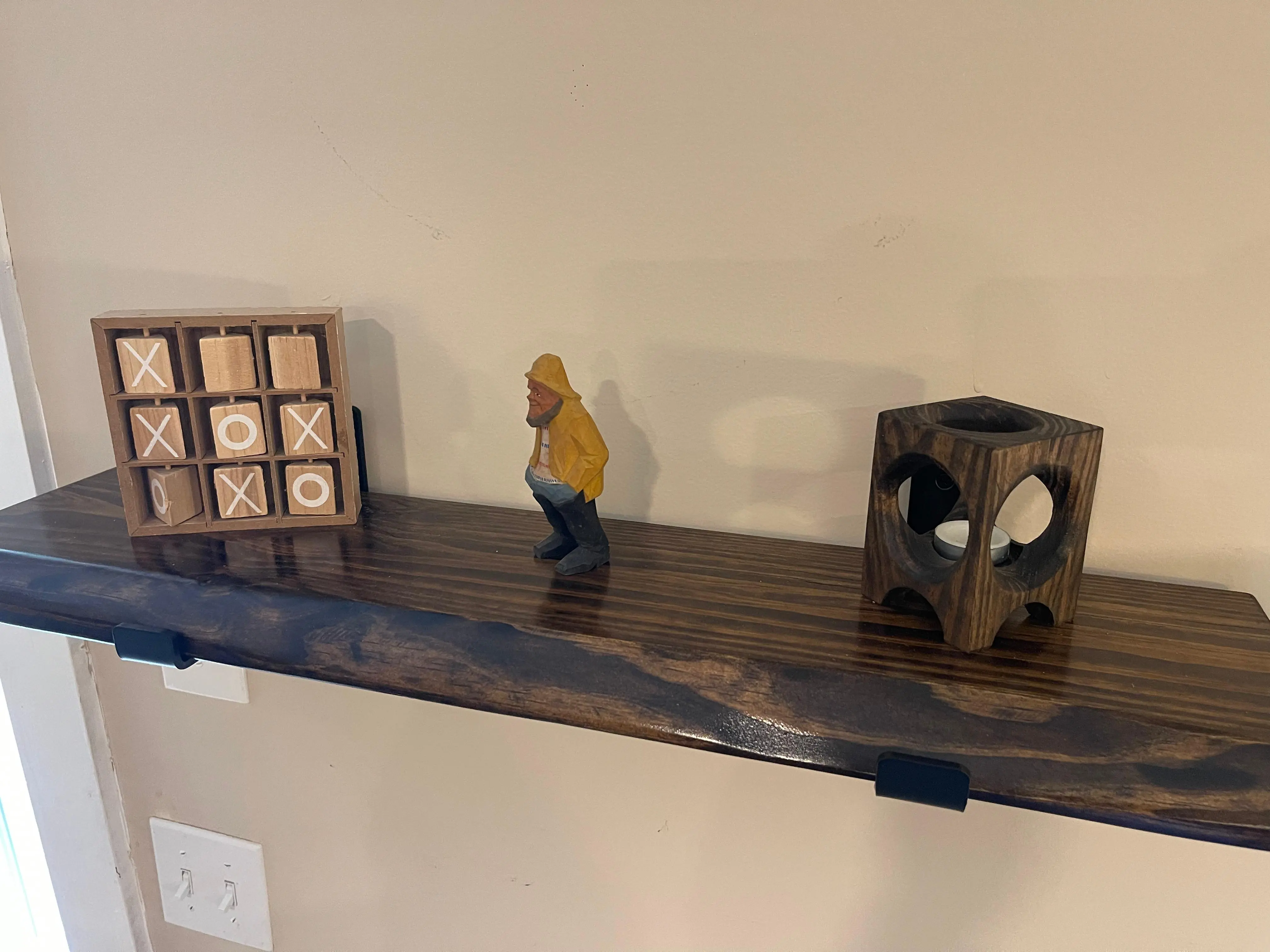 Live Edge Floating Shelf | Rustic Farmhouse Wall Decor | Solid Handmade wood Decorative Kitchen Metal Oak