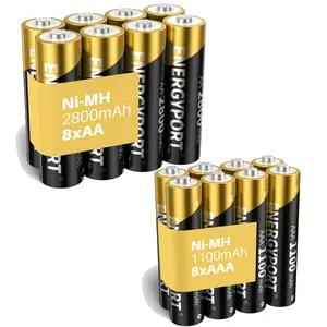 ENERGYPORT 16 Sets AA AAA Rechargeable Batteries, High Capacity 8-Pack AA 2800mAh & 8-Pack AAA 1100mAh, 1.2V NiMH Low Self Discharge