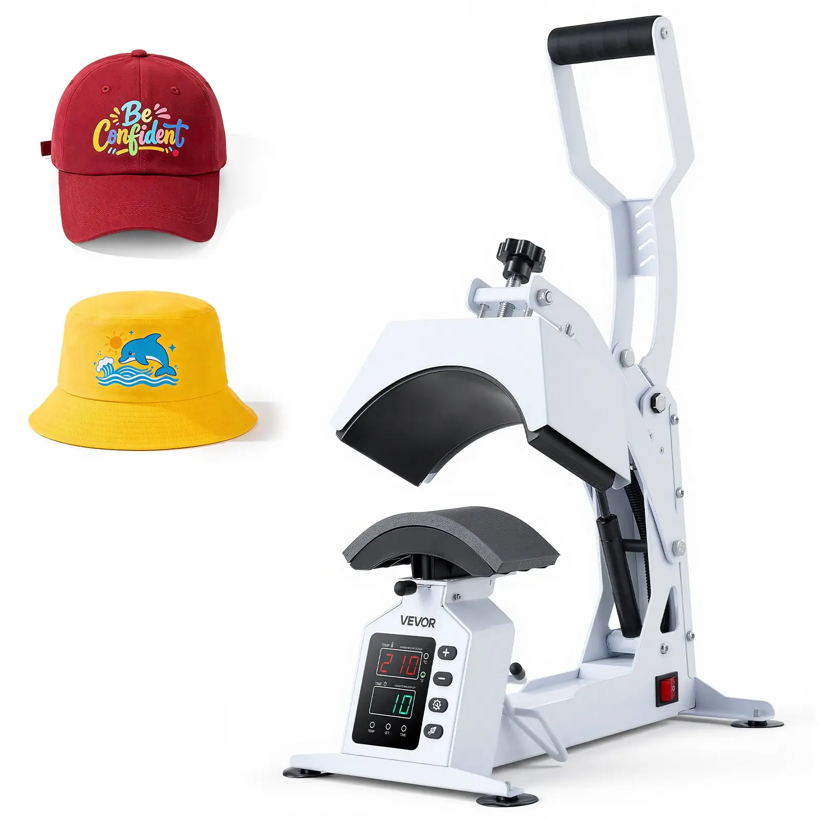 【Summerfinds】VEVOR Hat Heat Press Machine with PTFE-Coated 8.5x4 in Plate, Cap Stretcher, Balanced Pressure Design, 1-999s Precise Control, 580W, Auto Shut Off, 15 lbs, 14.2x8.5x13.8 in, for DIY Creators' HTV & Sublimation Projects, White, Headbands, Ptfe