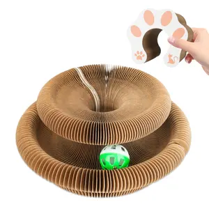 Kitty Kurlz Accordion Cat Scratcher Toy – Cardboard Magic Organ Scratching Board with Ball for Indoor Cats, 1 Pack