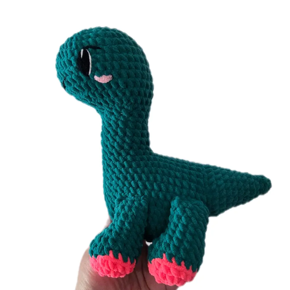 Brontosaurus Dino Plushie Embroidered Eyes Handmade Crochet Dinosour