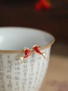 Lucky Koi Fish Stud Earrings, Delicate All-match 2023 New Trendy Ear Accessories For Women With Unique Design Sense