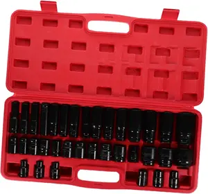 35 Pieces 1/4" Drive lmpact Socket Set,5/16"-3/4",8-22MM, Metric, ,Includes Extension Bar, Adapter, Universal Joint fathersdaygift