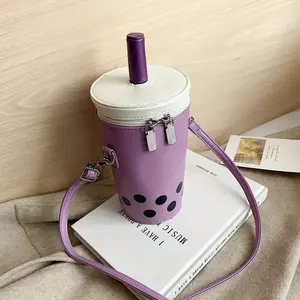 Bubble Boba Milk Tea Shape Versatile Novelty Bag Crossbody Bag (Purple)