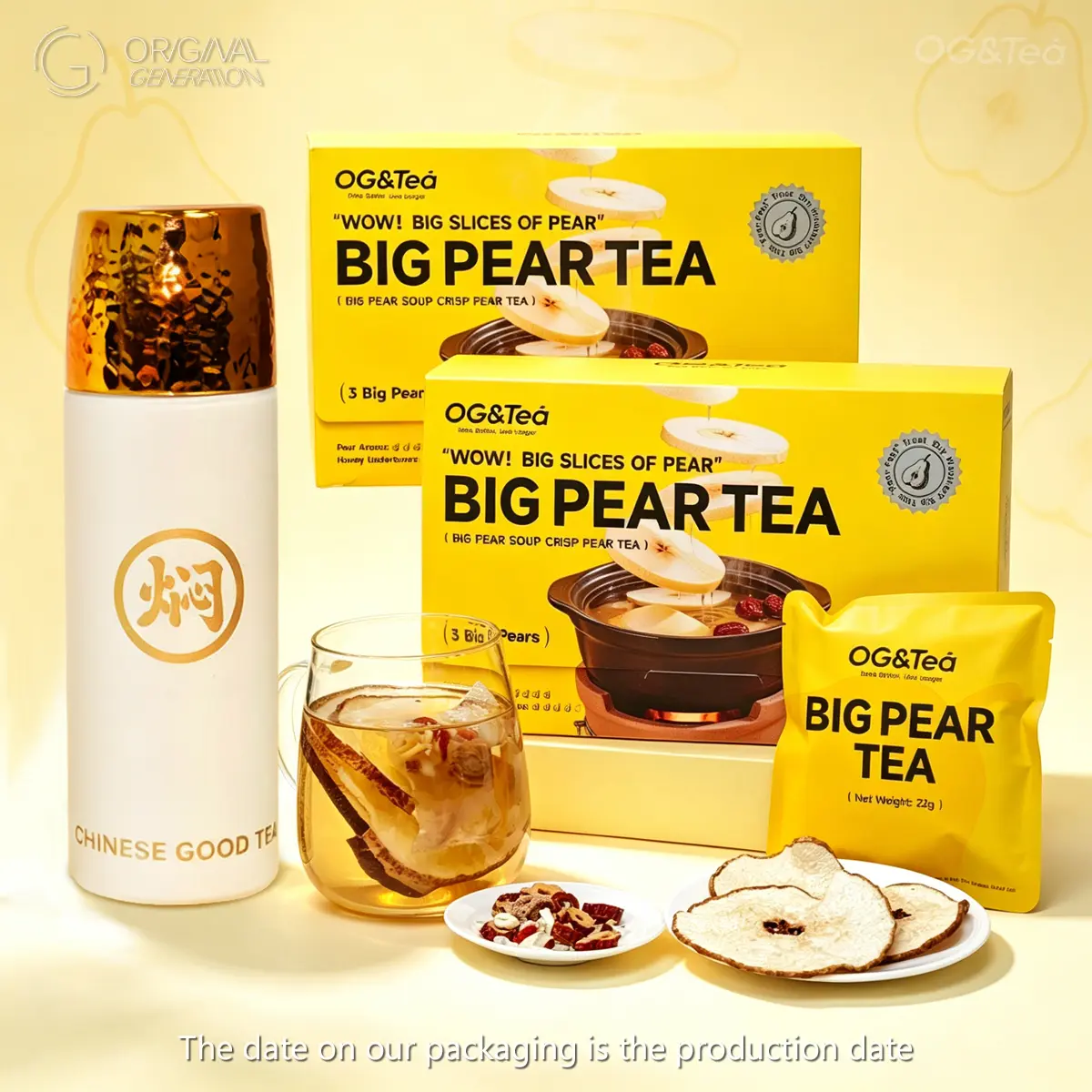 Live Special BOGO Cough-relieving Tea Big Pear Tea 3pcs Big Pear 2 Cartons (1 Carton 176g 22g×8pack)×2 Caffeine Free Individual Packaging With Goji Berry Red Dates Lily Snow Fungus Pear And Rock Candy With Pressure Thermos