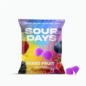 Sour Days Organic Mixed Fruit Gummies - Non-GMO Gluten-Free Vegan Sour Candy with Natural Fruit Extracts 72 Calories