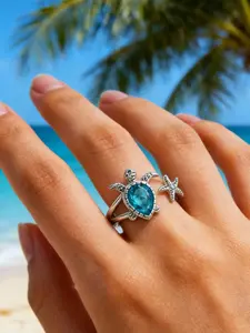 Fashionable Ocean Series Turtle Ring, Summer Beach Vacation Open Finger Ring, Stylish and Elegant Jewelry for Women