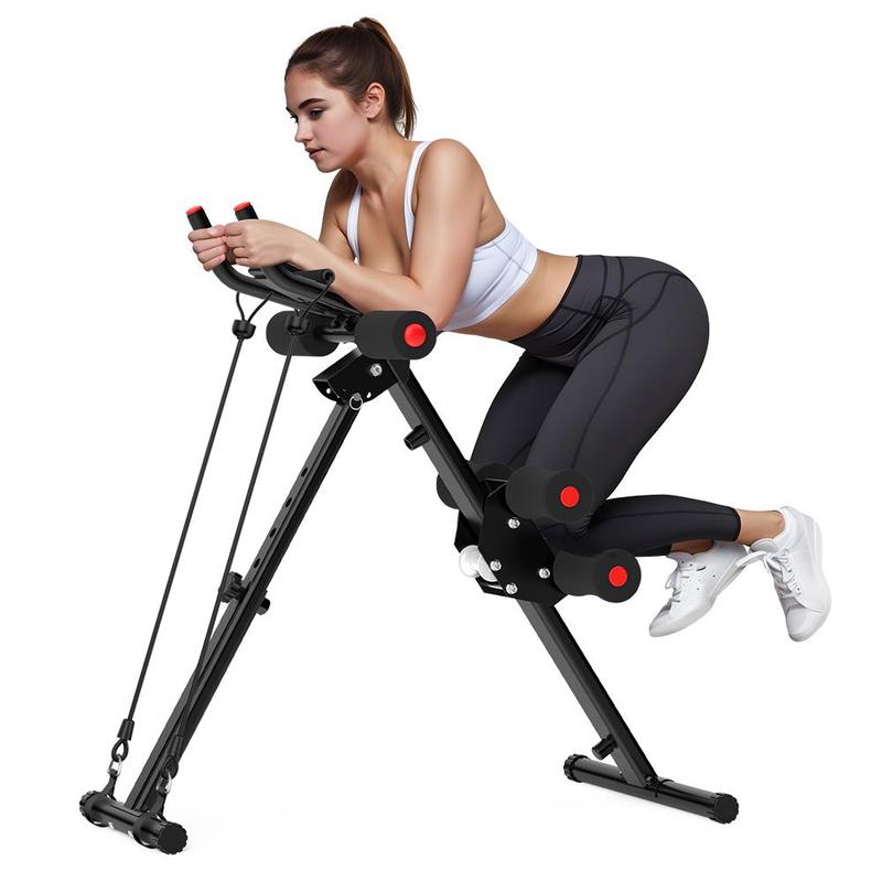 RELIFESPORTS Foldable Height-Adjustable Ab Machine, LCD Monitor Ab Trainer, Full-Body Core Workout Fitness Equipment Home Gym Abdominal Training Board