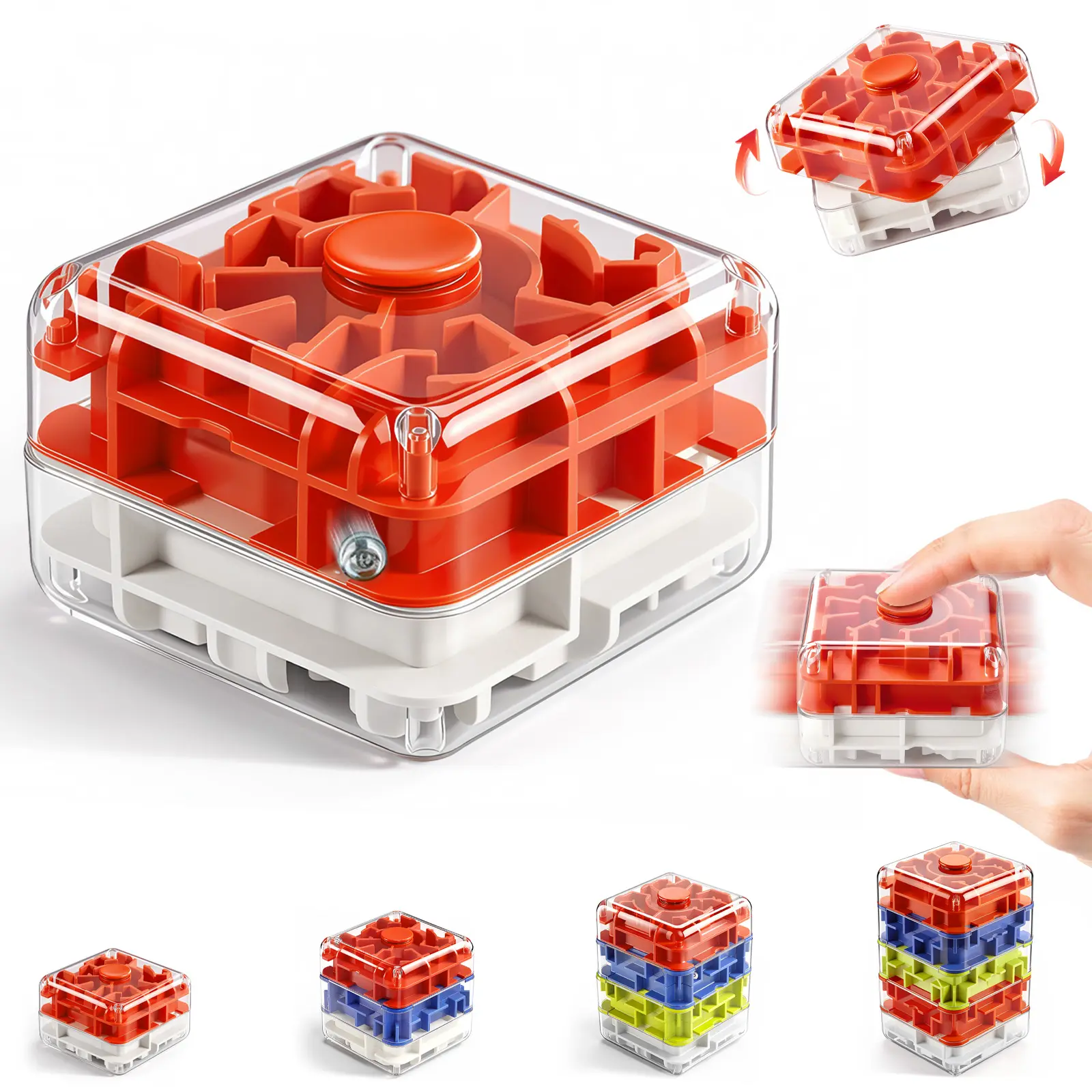 2-in-1 Fidget Puzzle Cube, Maze Brain Teaser Toy with Spinner Design, Sensory Stress Relief Toy for Kids and Adults, Travel Desk Toy Gift