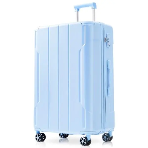 24-Inch Checked Luggage, Expandable Hardshell Suitcase, Lightweight ABS Travel Case with Double Wheels, Skyblue