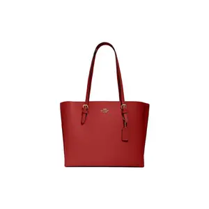 COACH Mollie Leather Tote Bag with Zipper Closure for Women in Red