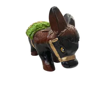 Dark Brown Lily-Design Waterproof Ceramic Donkey-Form Piggy Bank, Unisex Home Decor & Supply for 2 Key Occasions
