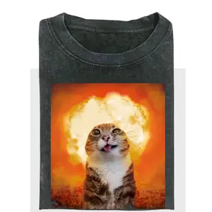 Vintage Rigby Cat Explosion Shirt, Funny Meme Cat Tee, Nuclear Blast Kitty Graphic T-Shirt, Crazy Cat Lovers Gift Tee, Trending T-shirt