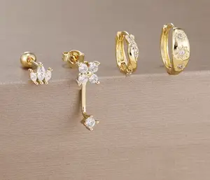 4PCS Y2K Star Zircon Huggie Hoop & Stud Earrings Set – Stainless Steel Jewelry for Women