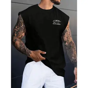 Men's wide-shouldered retro sleeveless vest, landscape square pattern printing, suitable for spring and summer, vacation, carnival clothing, friends gathering daily wear tops, creative DIY men's vest T-shirt