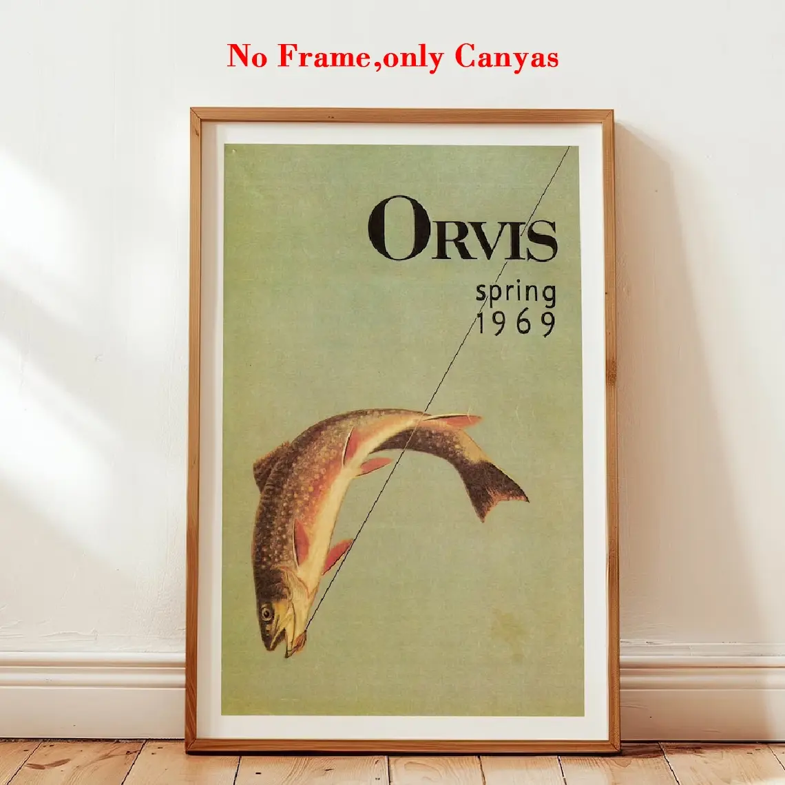 Vintage Trout Fishing Art Print Artwork, Graphic Prints, Unframed Frameless Canvas Home Wall Decor, Outdoor Sports Fisherman Poster, Living Room & Bedroom Aesthetic Design Gift
