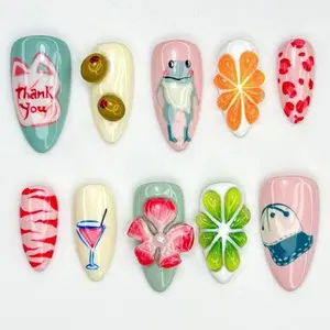Summer Mixed Custom Press On Nails | Quirky Mix Match Art Nails | Kawaii Frog Cocktail Nails | Cute Groovy Handmade Nail Set