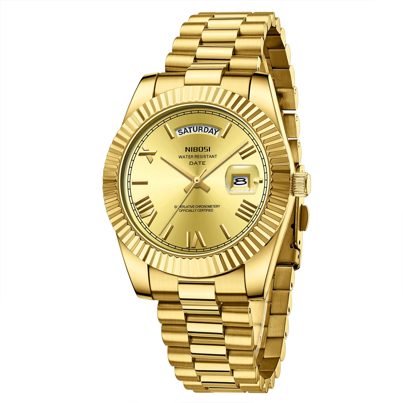 NIBOSI Men's Fashion Watch - Luxurious, Elegant, Masculine Analog Quartz Watch, Round Roman Dial, Fluted Bezel, 30m Waterproof, Double Date Calendar, Exquisite Design, with Box for Daily Use, Birthday Gift, Luxurious Quartz Watches, Elegant Quartz Watches