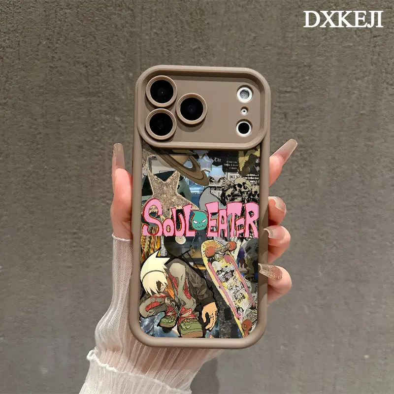 Anime & Manga Soul Eater Aesthetic Customized Smartphone Casing - Vintage Soft Silicone TPU Cover for iPhone 11-17 Pro Max Plus, Featuring Evans, Crona, Maka Albarn, Black Star, Tsubaki, Death the Kid, Shockproof Full Protection Accessory