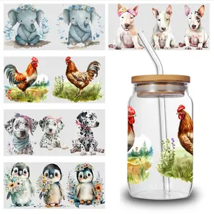 5 Sheets Rooster Pattern UV DTF Stickers Cups Decoration for 16 oz Tumbler Waterproof Decals Plastic Self-Adhesive Labels UV DTF Transfer Stickers for Glass Cups