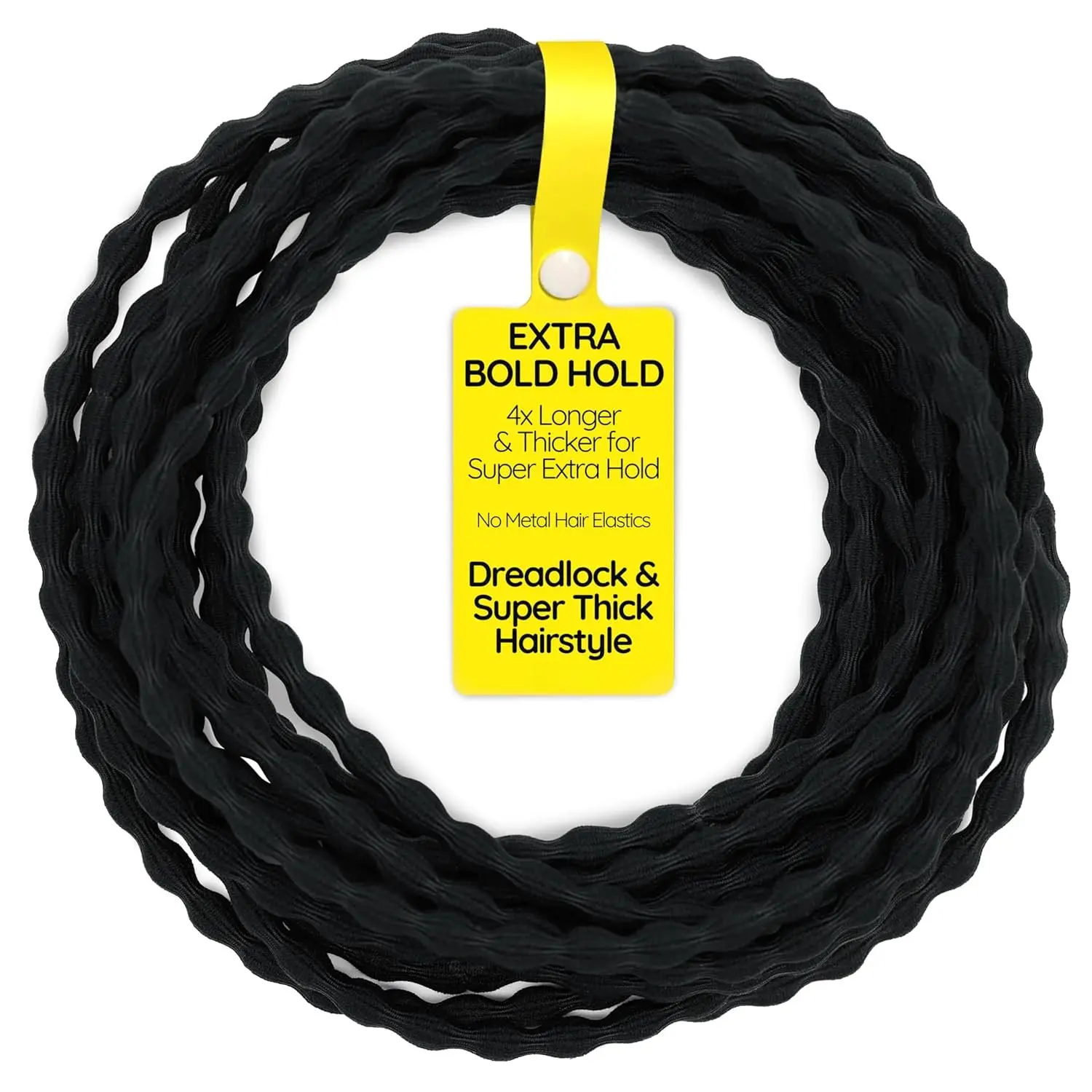 12-Pack 4X Extra Long Hair Ties - Ideal for Dreadlocks, Curly, Extra Thick Hair - Durable, , and Gentle Ponytail Holders, XXX, Black