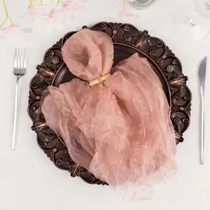 5-Pack Crinkled Organza Tableware Napkins, 21"x21" Dusty Rose - Sheer, Lightweight Cloth Napkins