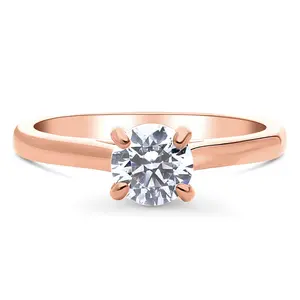 BERRICLE Rose Gold Plated Sterling Silver Solitaire Engagement Promise Rings for Her, 0.8 Carat Round Cut Cubic Zirconia CZ Ring