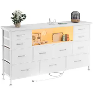 Aowos 11 Drawer Dresser, Dressers for Living Room TV Stand with Power Outlets LED Lights, TV Stand Dresser, Fabric Drawer, Chest of Drawers  Dresser TV Stand for up to 32''- 55" TV, for Bedroom