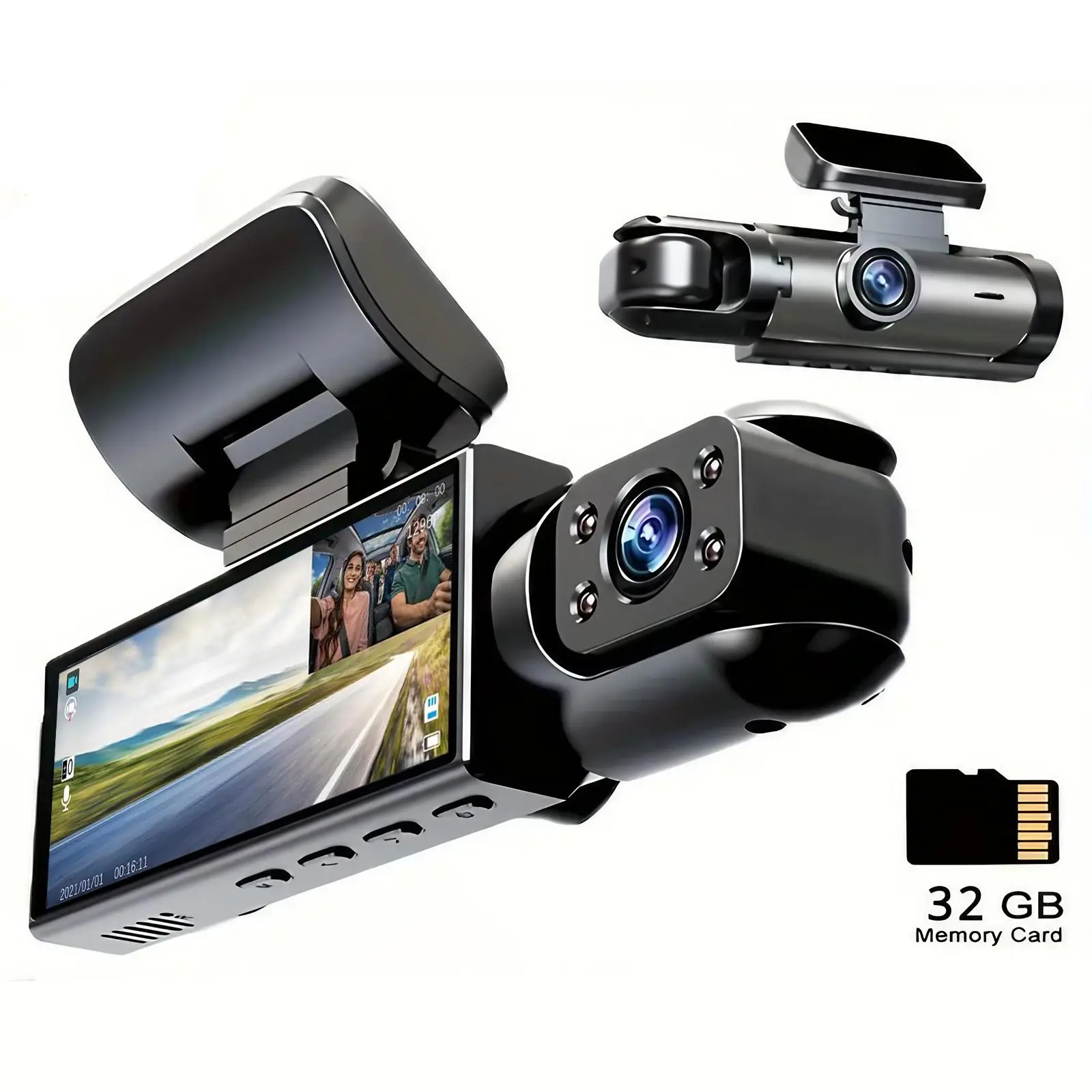 Car DVR, 3.16 Inch IPS Screen 1080P HD Car Dash Cam DVR with 32GB Memory Card, Car Driving Recorder with Infrared Night Vision, G-sensor Car Camera, A